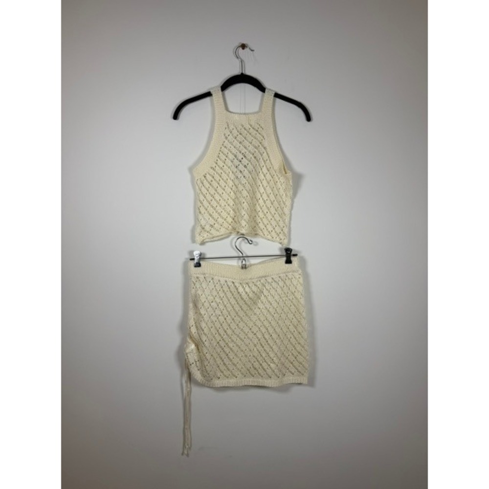 NWT AIMAGE Cream Crochet Knit 2-Piece Crop Top & Mini Skirt Set | Size M - Picture 10 of 14